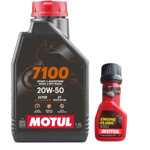 Motul 7100 4T 20W50 API SN Fully Synthetic Engine Oil 1500ML and Engine Flush 50ml Combo