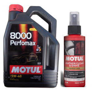 Motul 8000 PERFOMAX 5W-40 (4L) & Leather Clean & Shine 100ml Combo