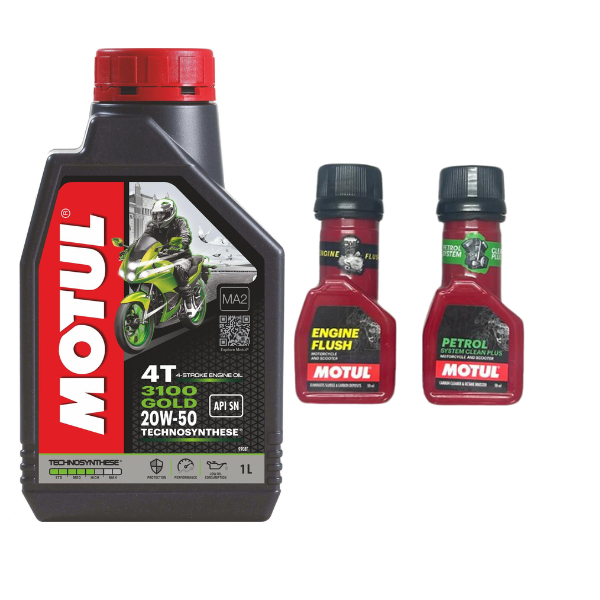 MOTUL 3100 4T 20W50 Engine oil 1L And Engine flush(50ml) Petrol system clean (50ml) Combo