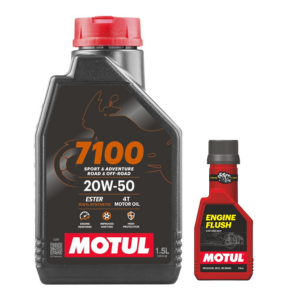 Motul 7100 4T 20W50 API SN Fully Synthetic Engine Oil 1500ML and Engine Flush 50ml Combo