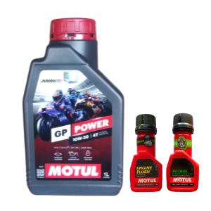 Motul Moto GP Power 10W30 (1L) Synthetic Engine Oil + Engine Flush + Petrol System Cleaner (50ml) Combo