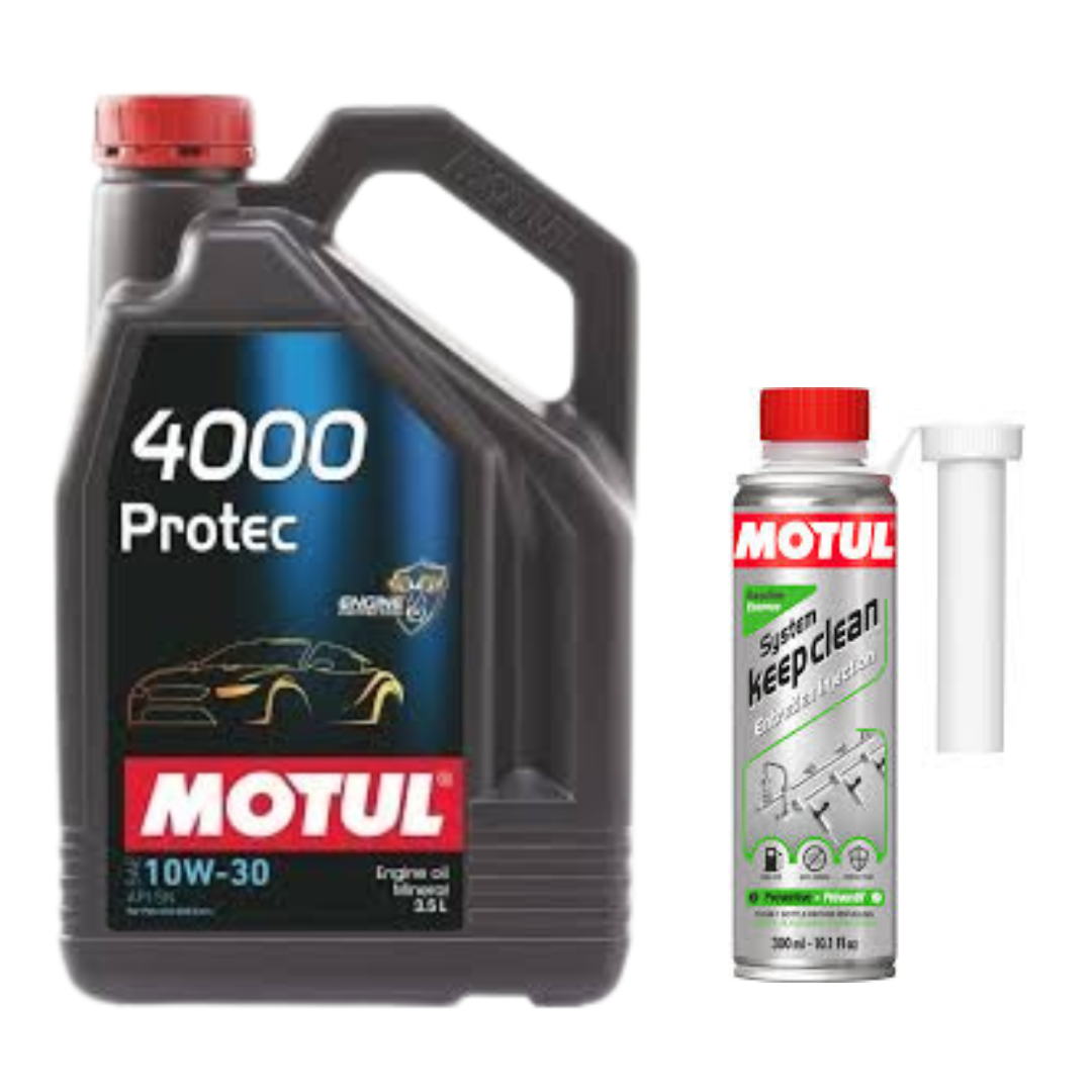 Motul 4000 10W30 3.5L and Petrol System Clean Combo