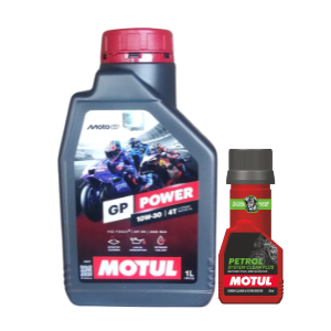 Motul Moto GP Power 10W30 1L Synthetic Engine Oil + Petrol System Cleaner 50ml Combo
