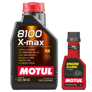 Motul 8100 X-max 0W40 1L + 250ml Engine Flush Combo