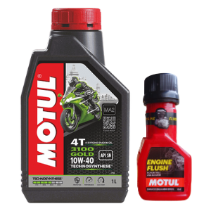 Motul 3100 4T GOLD 10W-40 API SM Technosynthese Synthetic Engine Oil for Bikes 1L And Engine flush 50ml Combo