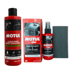 Motul Car & Bike Body Shampoo (250ml) with Dashboard & Car Shine Sponge Complete Car Care Combo