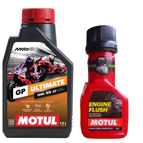 MOTUL Moto GP Ultimate 10W50 Fully Synthetic Engine Oil With Engine Flush 50ml Combo