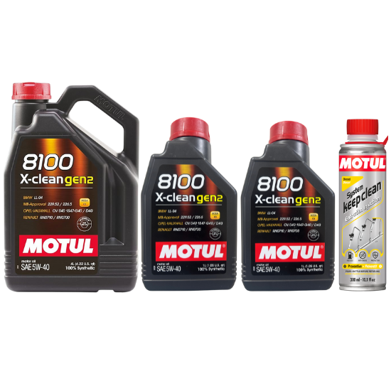 Motul 8100 X-clean gen2 5W-40 100% Synthetic Engine Oil - 4L + 1L Can 2 Nos. (6L Total) With Diesel System Keep Clean 300ml Combo