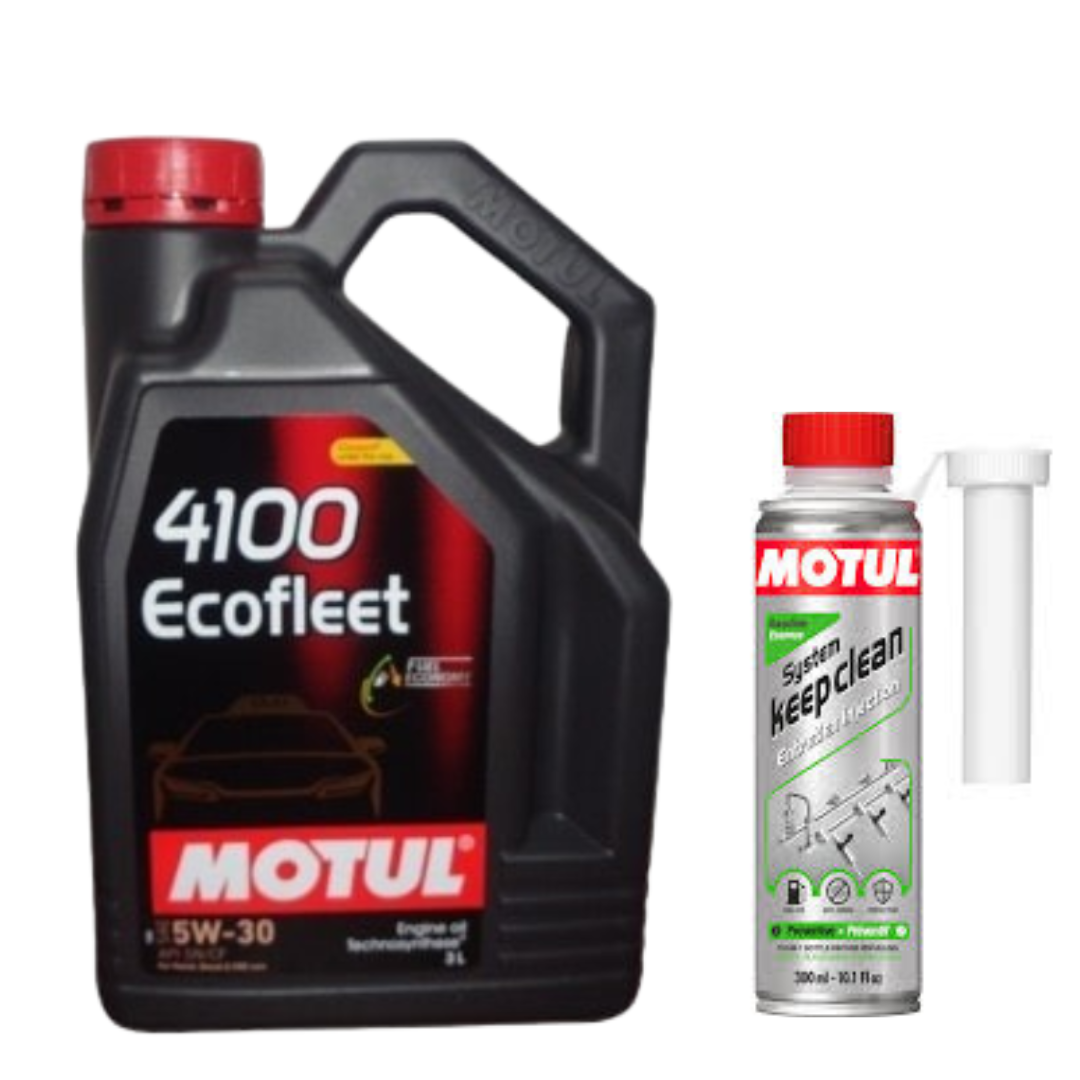 Motul 4100 Ecofleet 5W30 3L and Petrol System Clean Combo