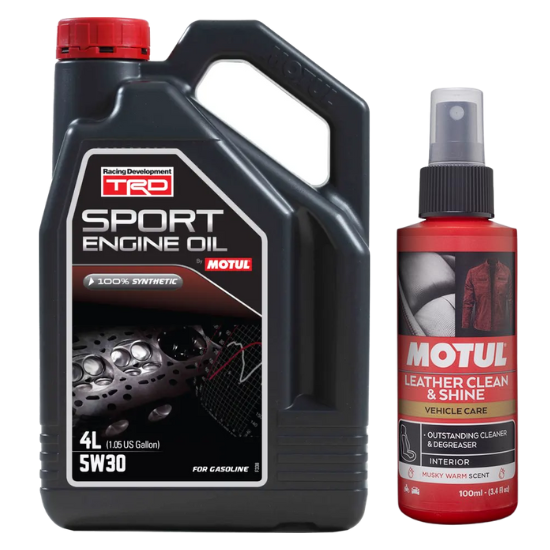 Motul Racing Development TRD Sport 5W-30 100% Synthetic Engine Oil (4L) With Leather Clean 100ml Combo